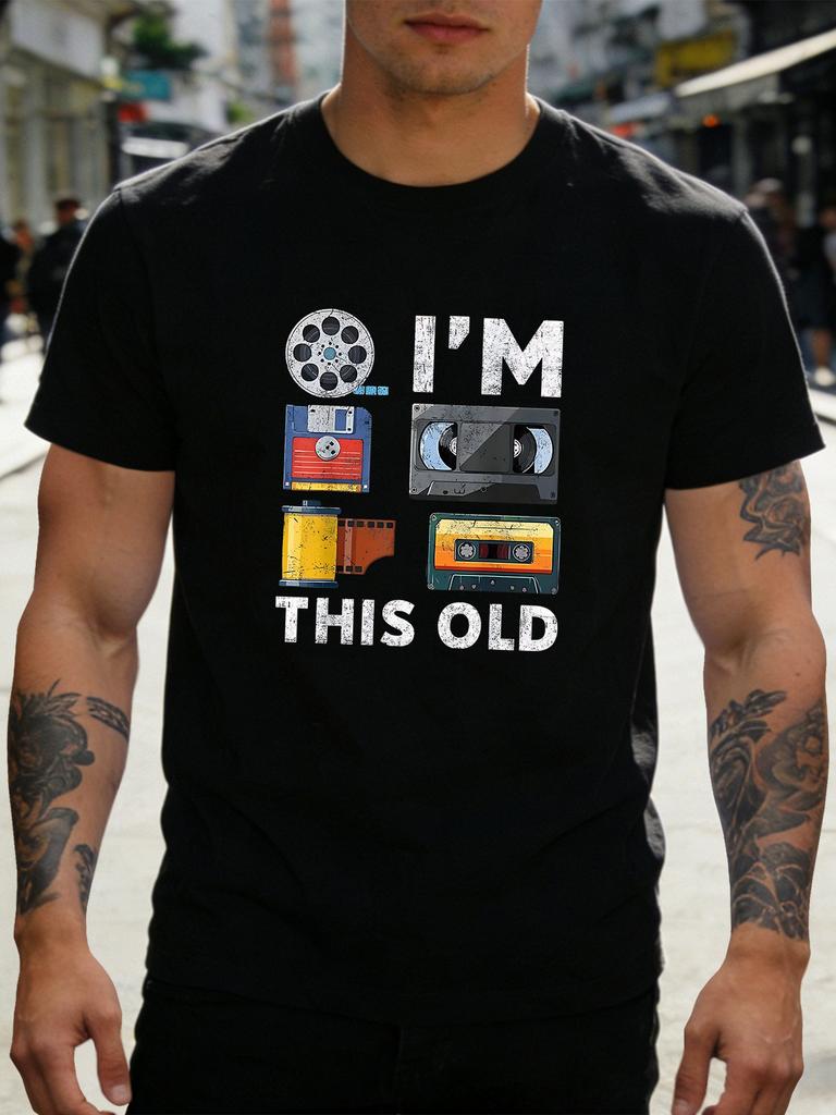 Herren Kurzarm Baumwolle Rundhals T-Shirt Ich Bin Diese Alte Retro Kassette Film Vintage Grafik Nostalgisches Geschenk Gen X Vater Tägliches Oberteil