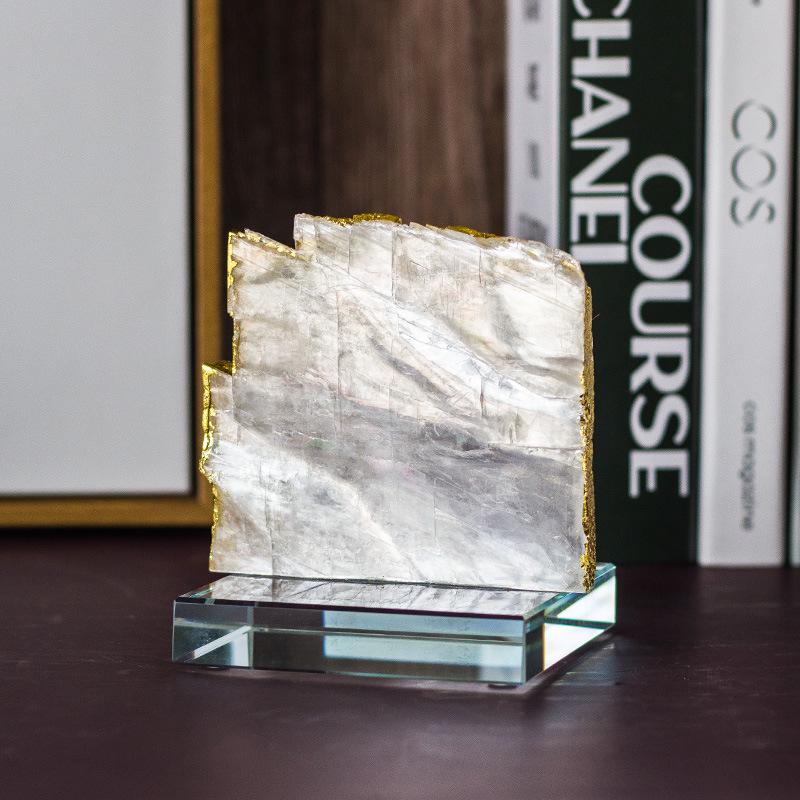 

Natural Crystal Stone Ornament with Gold Foil - Bookshelf, TV Cabinet, and Entrance Decor