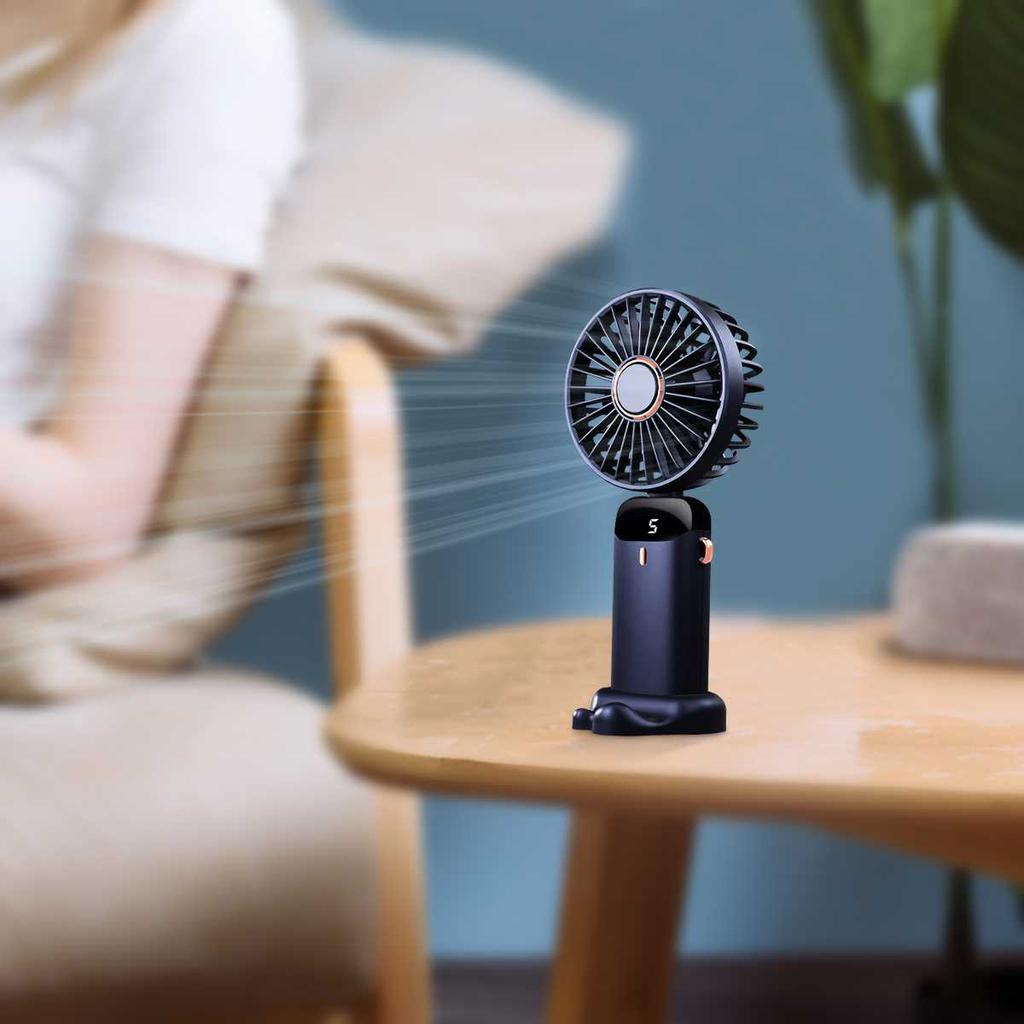Tragbarer Handheld-Mini-Ventilator 1200mAh USB-Wiederaufladbarer Ventilator 5-Stufen-Einstellung Mit Handyhalterung Display für Zuhause Outdoor-Einsatz