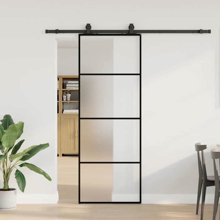 VidaXL Sliding Door Hardware Kit Black 76x205 Cm ESG Glass, Interior Door, Interior Barn Door, Door 3375857