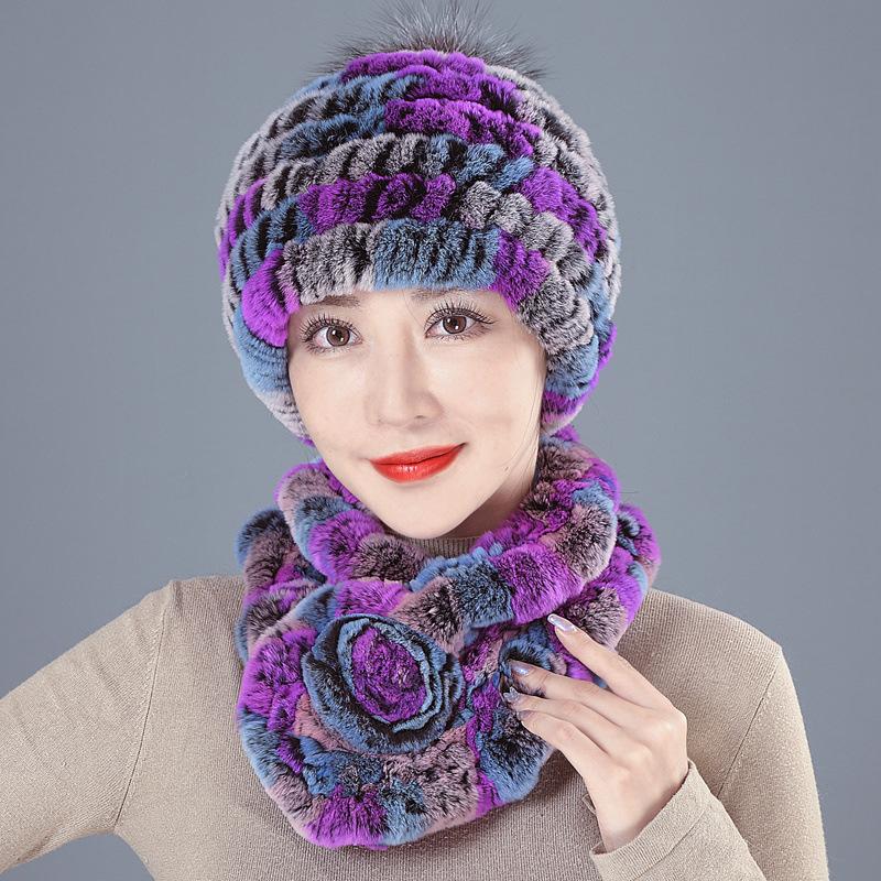 New Rex Rabbit Hair Hat Female Winter Mother Middle and Old Fur Hat Thickened Warm Rabbit Hair Plush Round Hat