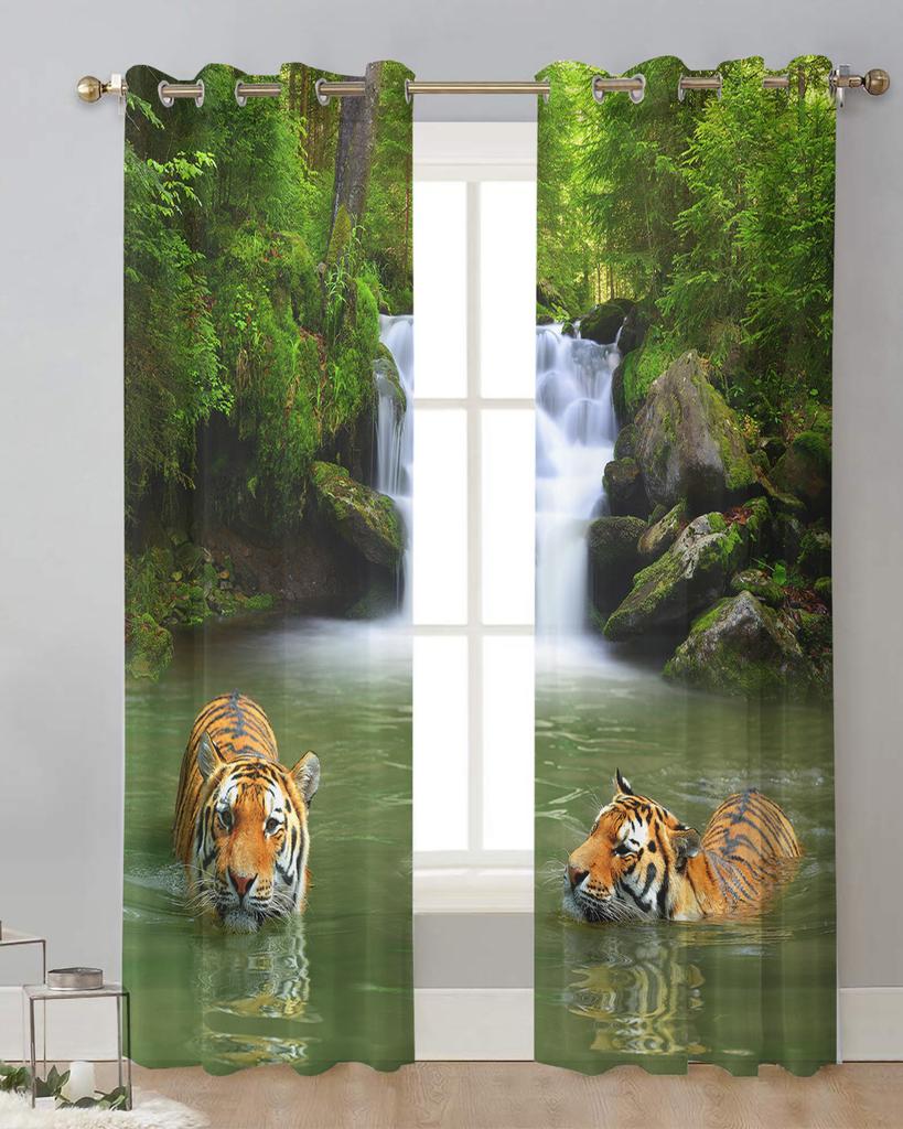 Jungle Wildlife Tiger River Sheer Curtains for Living Room Decoration Window Curtains for Kitchen Tulle Voile Organza Curtains