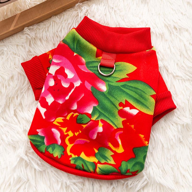 The new flower jacket can lead two feet of thin velvet to keep warm, small dog Teddy Bigbear cat sweater dog clothes