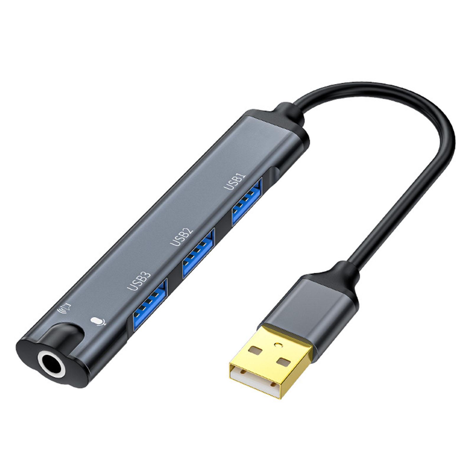 

Внешняя звуковая карта USB-концентратор 480 Мбит/с с 3 портами USB 2.0 3,5-мм звуковой порт USB 2.0 концентратор для Win10