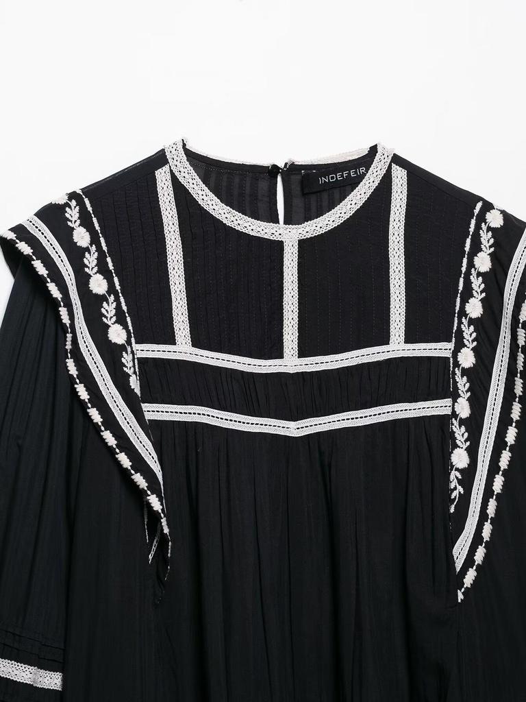 Spring 2025 European & American Women's Patchwork Embroidery Fashion Loose Top