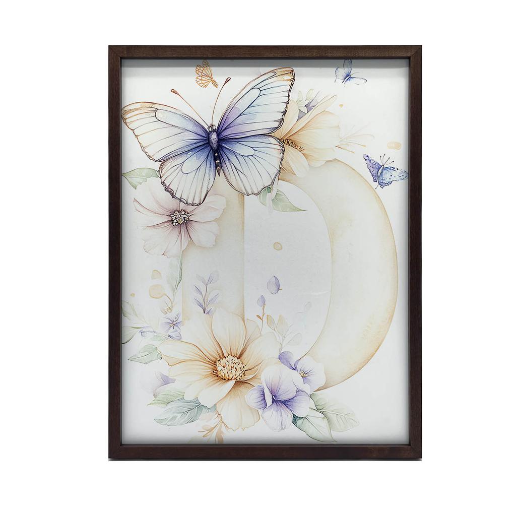 Plakat Urokliwa Litera "D" - Kwiaty I Motyle Plakat Urokliwa Litera "D" - Kwiaty I Motyle, 30X40 Cm, Bez Ramy, Płótno Premium Na Blejtramie