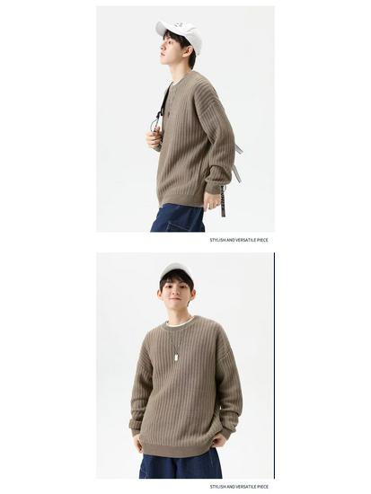 Spring & Autumn Retro Men's Solid Color Street Style Pullover Sweater