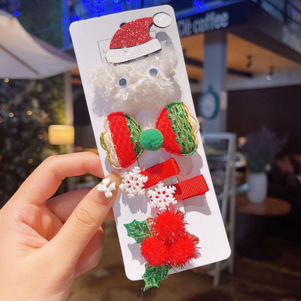 Children's Christmas Reindeer & Santa Hairpin Set: 5 Holiday Bobby Pins & Side Clips