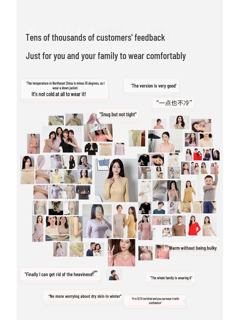 Női kasmírkeverék hőtermelő kerek nyakú termál szett: Antisztatikus, Bőrbarát, Őszi/Téli Alsónemű