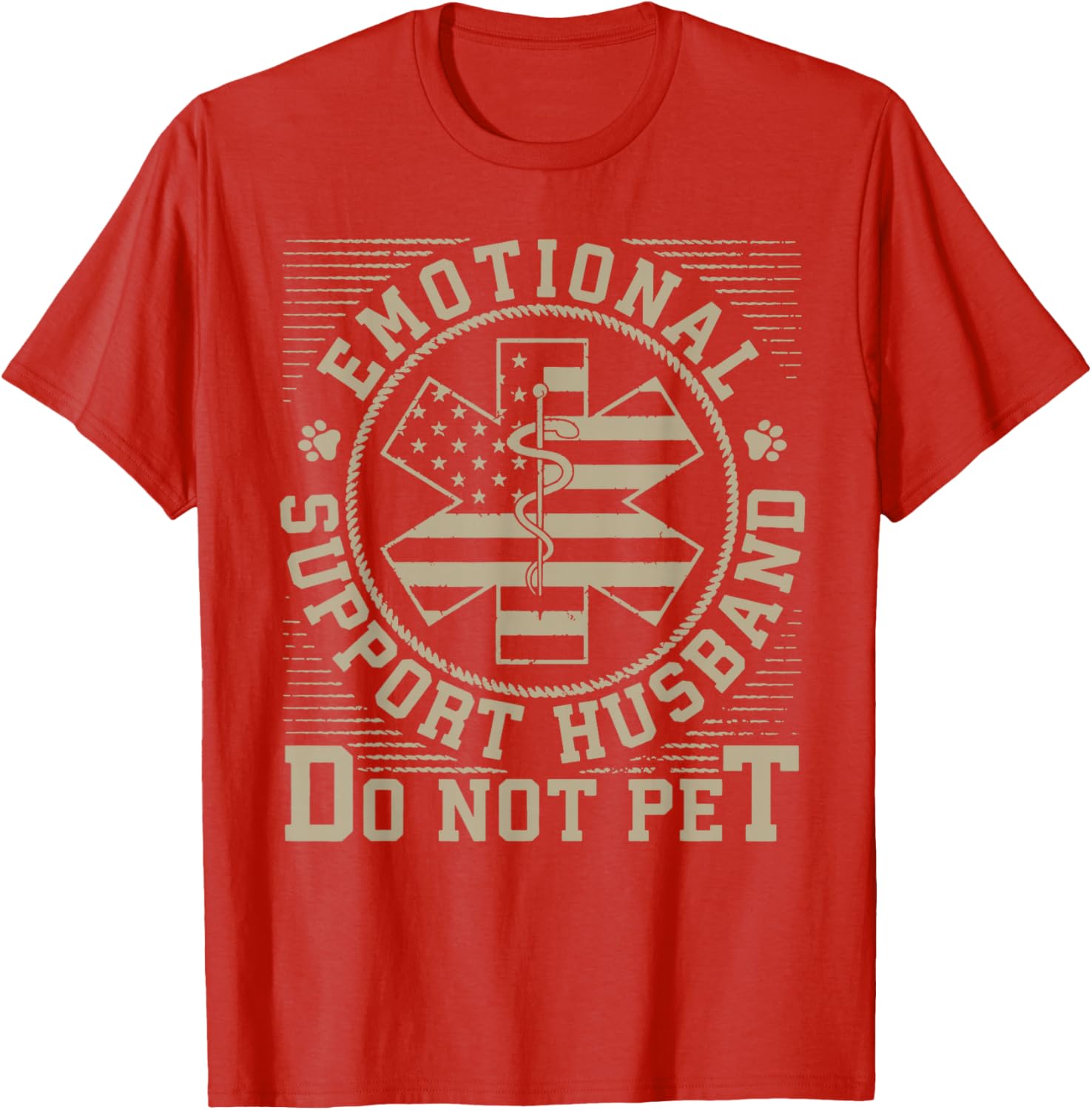 Emotional Support Husband Do Not Pet EMS Star TShirt Casual Mens Graphic Tee S