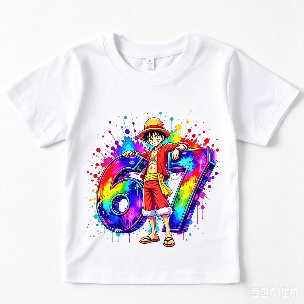 One Piece Luffy 67 Print Kids Casual T Shirt Boys Girls Soft Breathable Summer Top