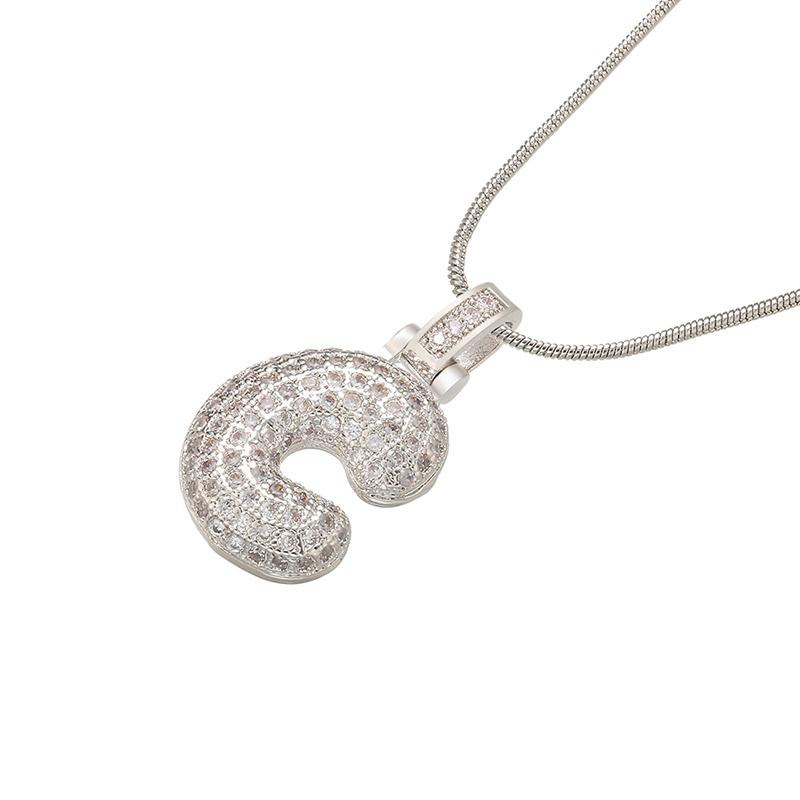 ZHUKOU Silver color Bubble initial letters necklaces 26 letters pendants necklaces for women Brass CZ Jewelry VL34