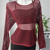 Maglia Lavorata a Maglia da Donna Estiva Svuotata Larga a Maniche Lunghe T-shirt