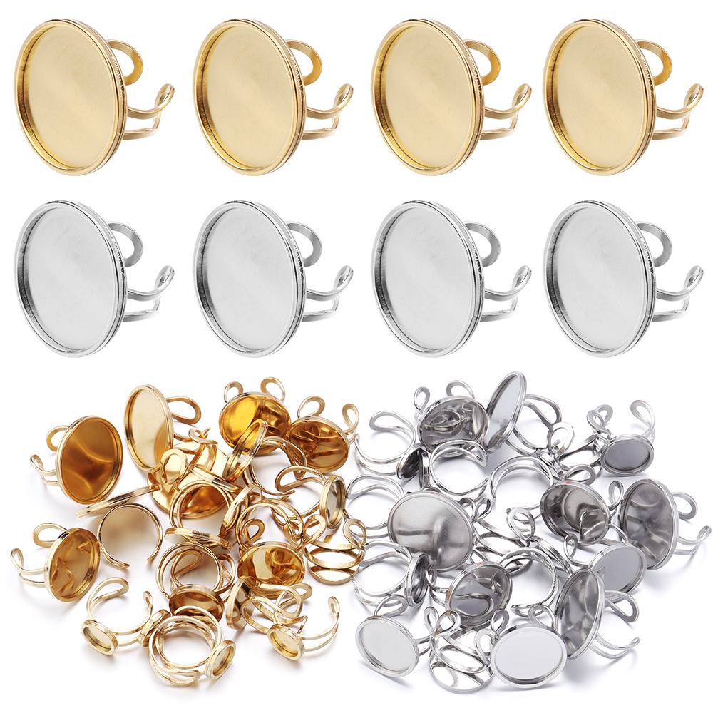 2pcs Thickened Stainless Steel Adjustable Ring Settings Blank Base Fit Round Cabochons Ring Bezels Ring Base For Jewelry Making