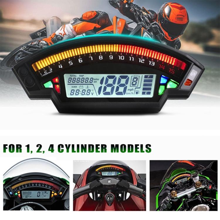 Motorrad LCD TFT Digitaler Tacho 14000 U/min 6 Gänge Hintergrundbeleuchtung Motorrad Kilometerzähler für 1, 2, 4 Zylinder Meter