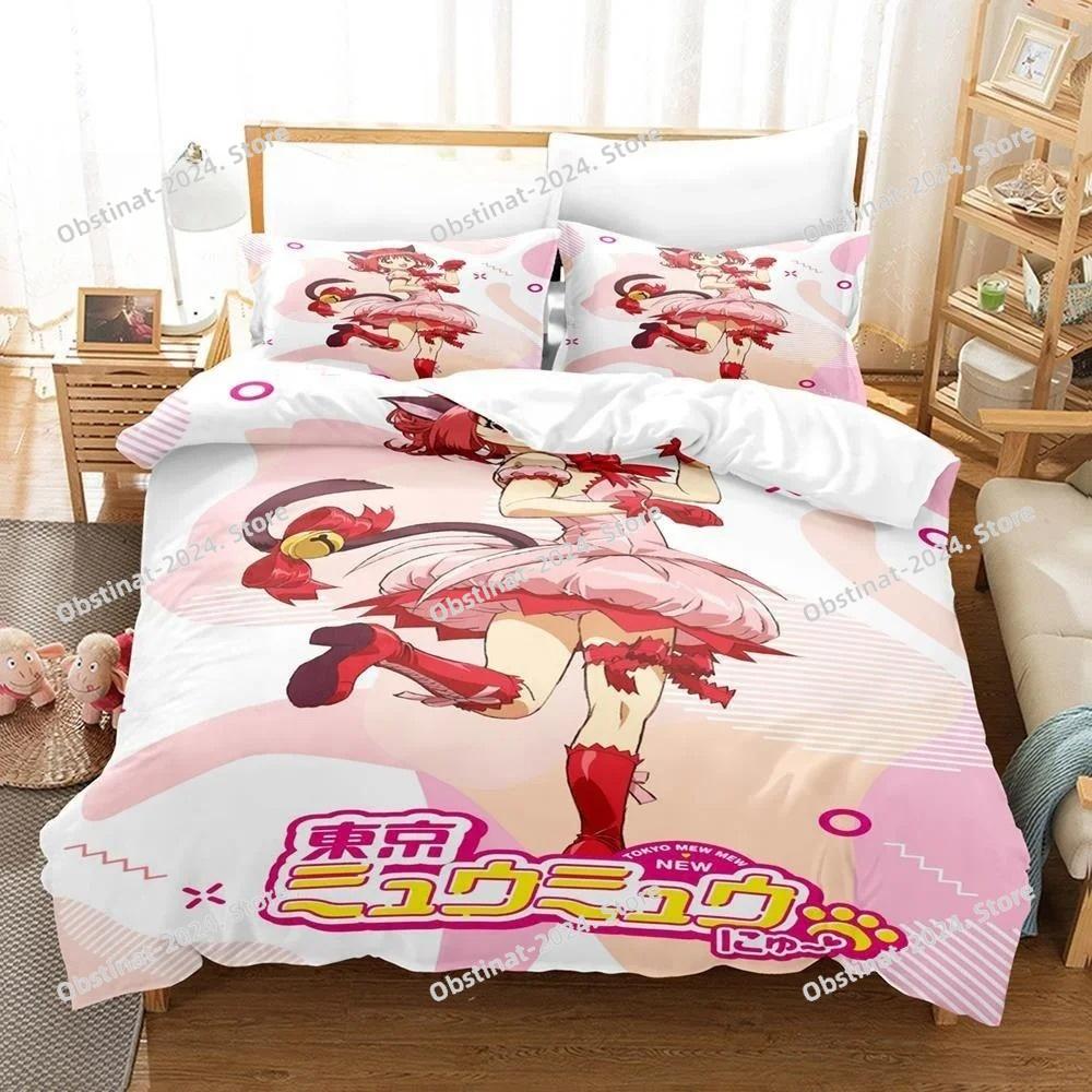 3D Anime Kawaii Girls Tokyo Mew Mew Bedding Set Printed Duvet Cover Pillowcase Single Double Style Queen King Size Sets