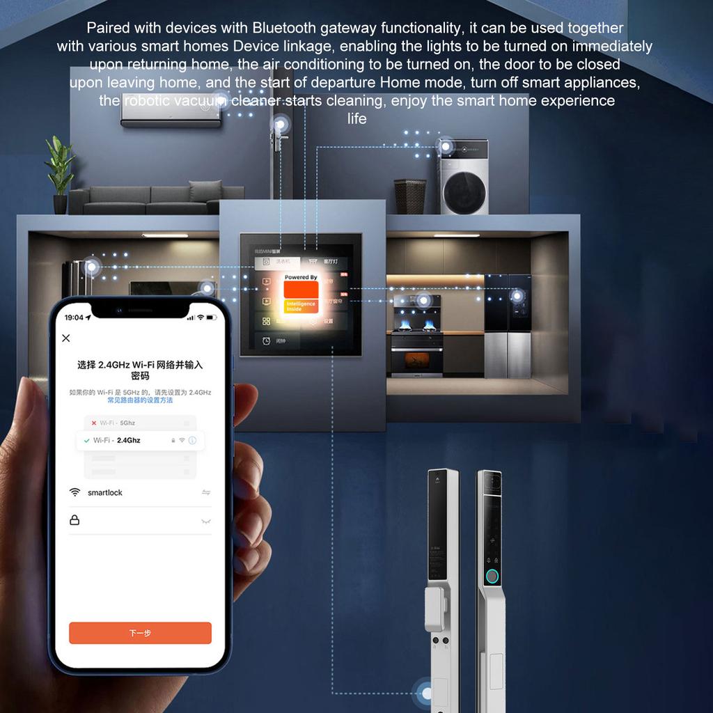Smart Lock 2.4Ghz WiFi Keyless Entry   Handle Waterproof Aluminum Biometric     App for 40-120mm Thickness   Home Bedroom Door