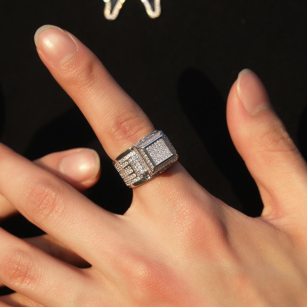 Hip-hop men's trendy brand retro square diamond-encrusted ring niche design high-end hip-hop American couple ring