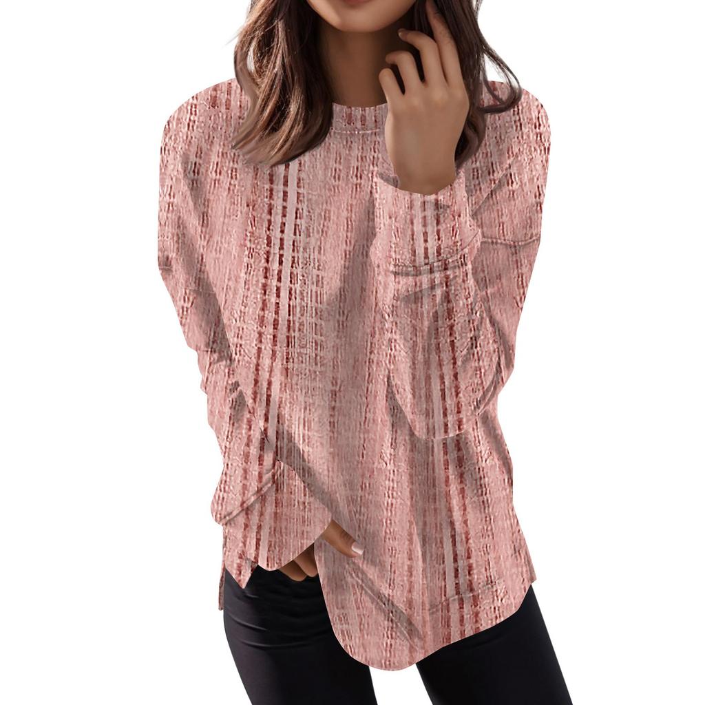 Women's Round Neck Tops Cotton Women's Casual Fashion Print  Long Sleeve O-Neck Pullover Top Blouse