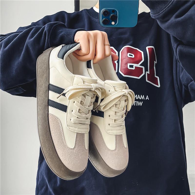 Meiretu Men's Trendy Retro German Trainer Sneakers - Superfiber Leather, Unisex, Flat Skate Style  