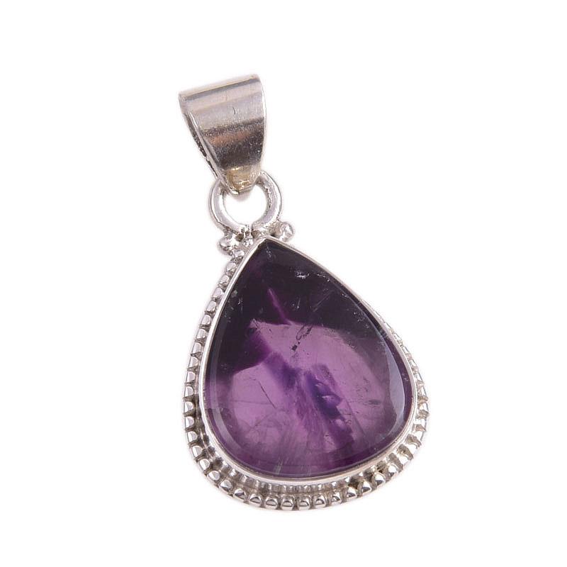 Natürlicher Wolken-Amethyst Edelstein Handgefertigt 925 Massivsilber Anhänger 1,25'' V1c66