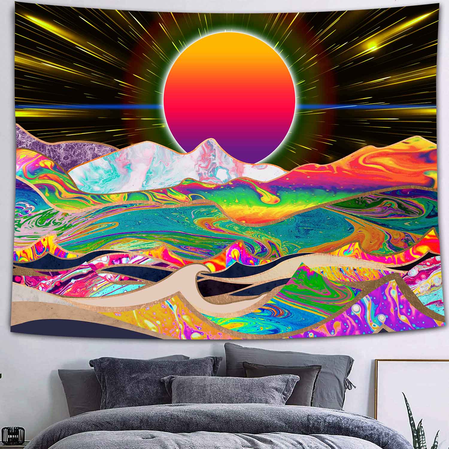 

Simsant психоделический гобелен с планетой, красочный горный гобелен, гобелен с галактикой, абстрактный природный пейзаж, настенная роспись в общежитии, постер 100X75CM