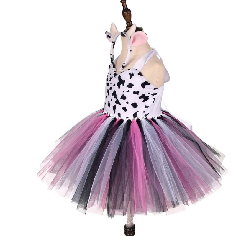 Kids Animal Ears Headband Tie Tail Tutu Dress Set Cosplay Halloween Costume Birthday Party Gift Hair Band Christmas Prop