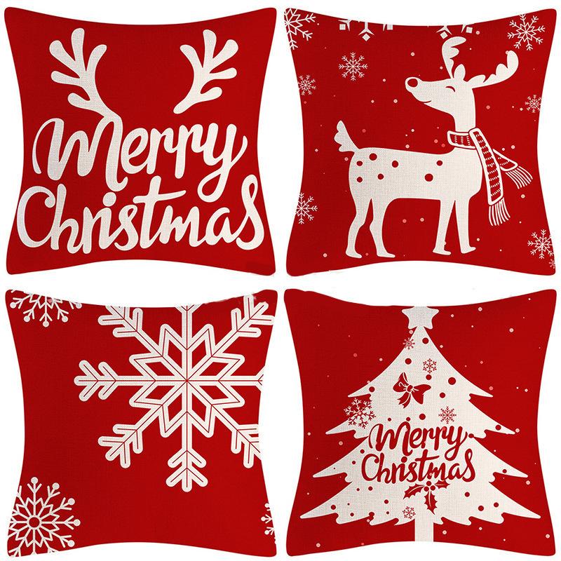 Weihnachts-Dekokissenbezug Leinen Festliches Weihnachtsthema Elch Schneeflocke Rückenlehne Wohnzimmer Sofa Dekoration Kissen Kissenbezug