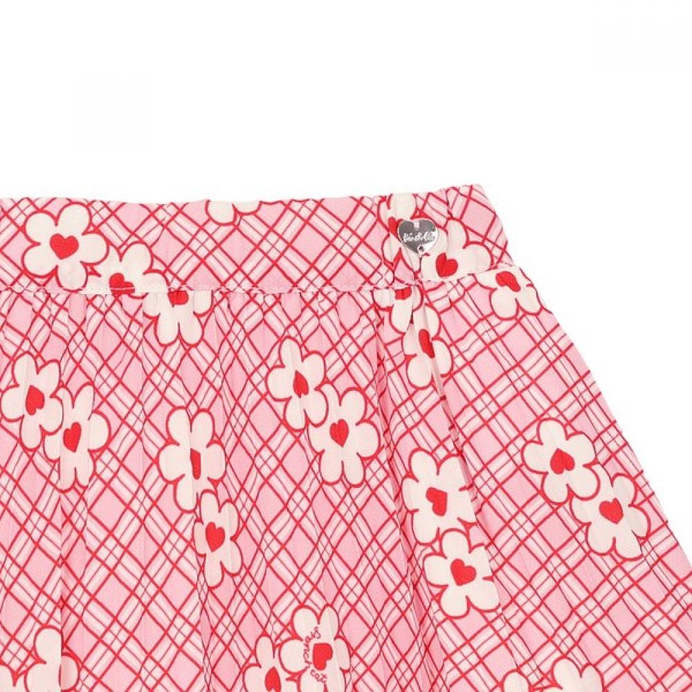 French Cat Pink Heart Flower Pleated Skirt Q52das030p1