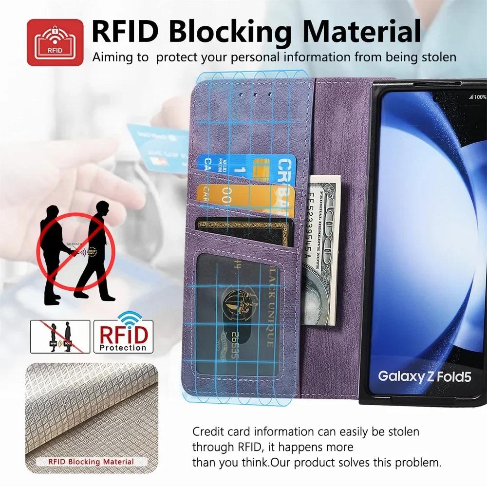 Portofel 2 în 1 detașabil cu fermoar, cu sloturi pentru carduri, rezistent la șocuri, husă de telefon pentru Samsung Galaxy Z Fold 6 5 4 3, buzunar, copertă din piele