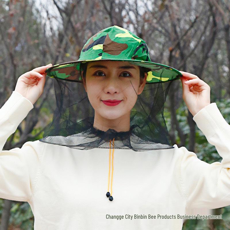 Camouflage Beekeeping Hat with Face Net - Anti-Mosquito Bee Protection Tool