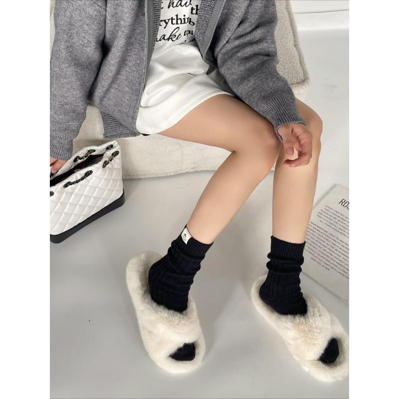 

Thick-knit Double-needle Mid-calf Socks, Solid-color Pile Socks, Trendy Men s and Women s Sports Socks, Wear Pure Cotton on The Outside 1 pair чорний