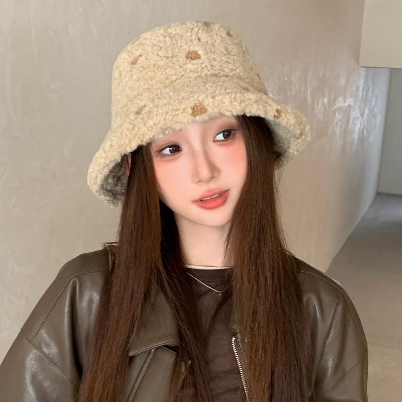 Fashion Versatile Hat Women's Autumn and Winter Thickened Warm Imitation Lamb Wool Bucket Hat Fresh and Sweet Casual Basin Hat