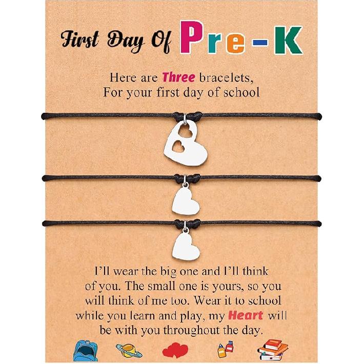 First Day of Kindergarten/Preschool Gift Back to School Bracelet Mommy and Me Matching Mother Daughter Bracelets Set for 3