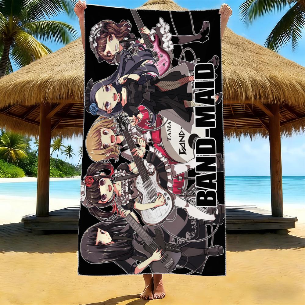Band-Maid Cute Rock Band Anime Beach Towel Microfiber Soft Quick Dry Maid Outfit Music Print Bath Towel For Fan Swimming Outdoor