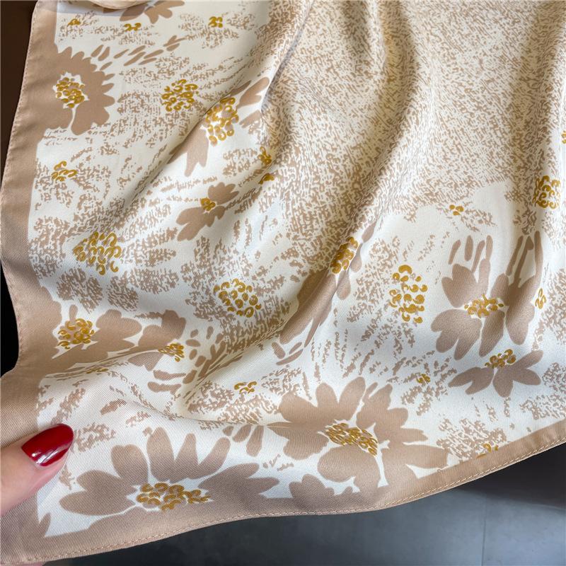 Luxury Print Twill Satin 90cm Square Scarf Women Floral Hair Neckerchief Shawl Wraps Bandanda Hijab Foulard Head Band Echarpe