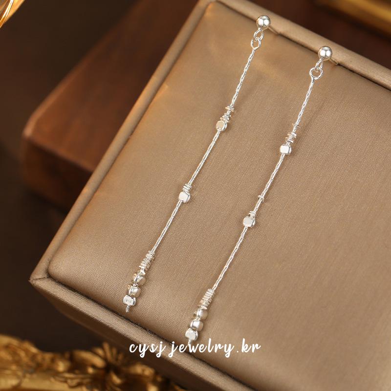 Cui Yan Jie S925 Sterling Silver Korean Style Temperament Stud Earrings for Women - Cold Style Light Luxury Long Earrings 925 Sterling Silver