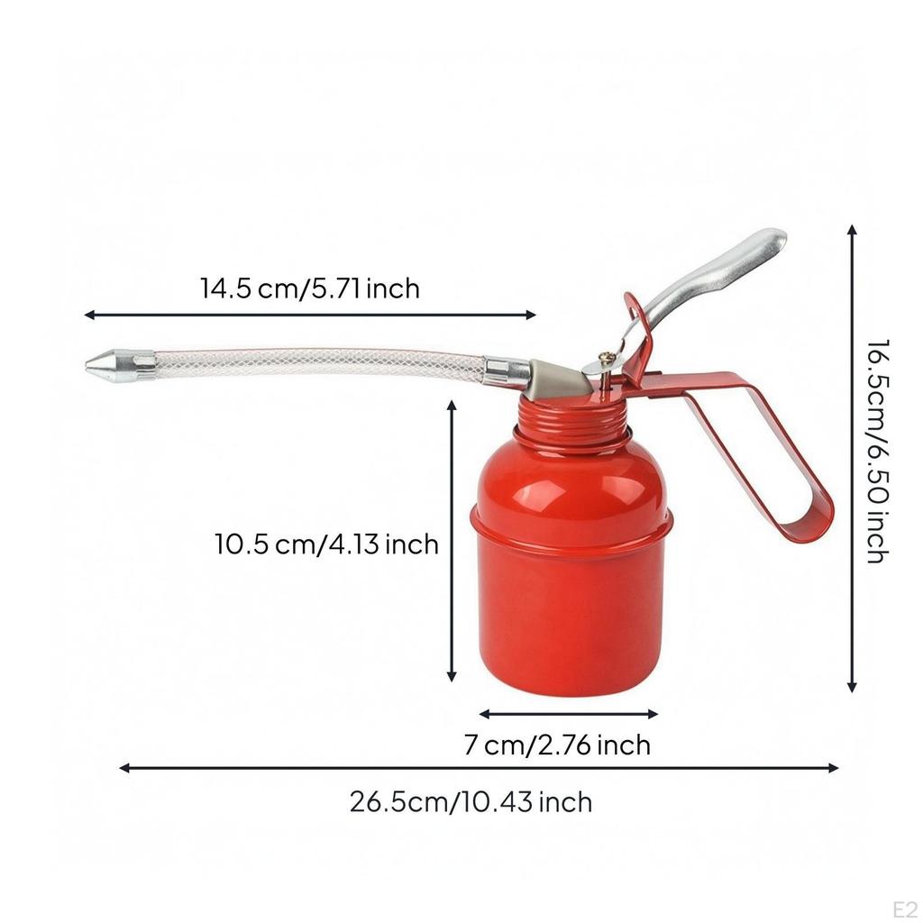 HandOperated HighPressure Oil Can | Narrow Pointed Metal Nozzle, with Flexible Hose, for