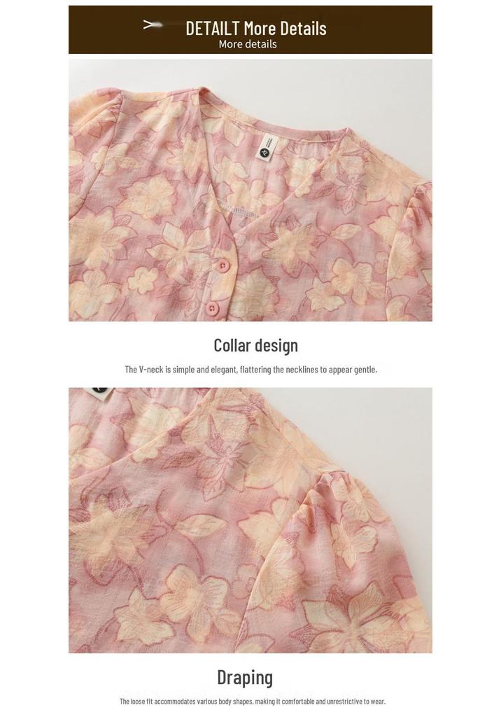 Fashionable Floral Print Blouse for Stylish Grandmas - Plus Size, Loose Fit, Summer Three-Quarter Sleeves