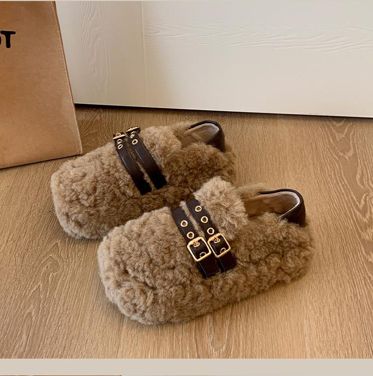 

Популярные в интернете пушистые туфли на толстой подошве, женские, 2025, новые, осенне-зимние, бархатные теплые хлопковые туфли на одной педали, туфли-дутики 40 абрикосовый