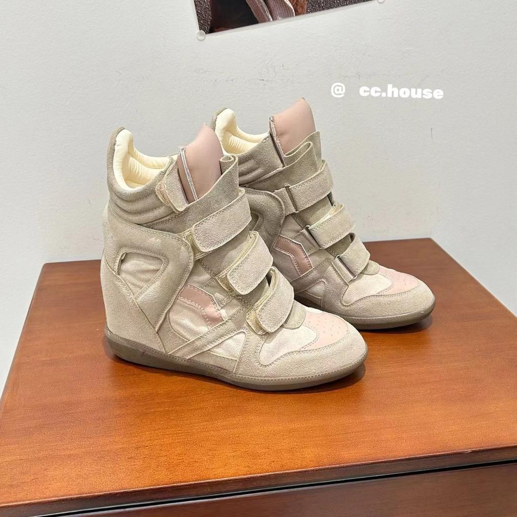 Neue Damenschuhe mit innerer Erhöhung, High-Top, farblich passend, runde Spitze, flache Sohle, Freizeitschuhe, vielseitige Klettverschluss-Sneakers für Damen