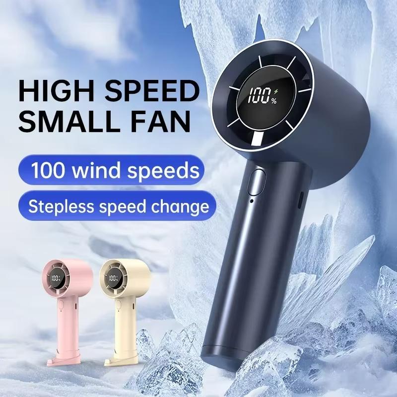 Portable Ice Cooling Mini Handheld Fan 100 Speeds Powerful Fan High-speed USB Rechargeable Cooler with Phone Stand