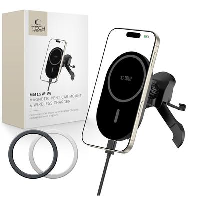 Tech-Protect Mm15W-V6 Magnetic Magsafe Stable Vent Car Mount Wireless Charger 15W Black/Black