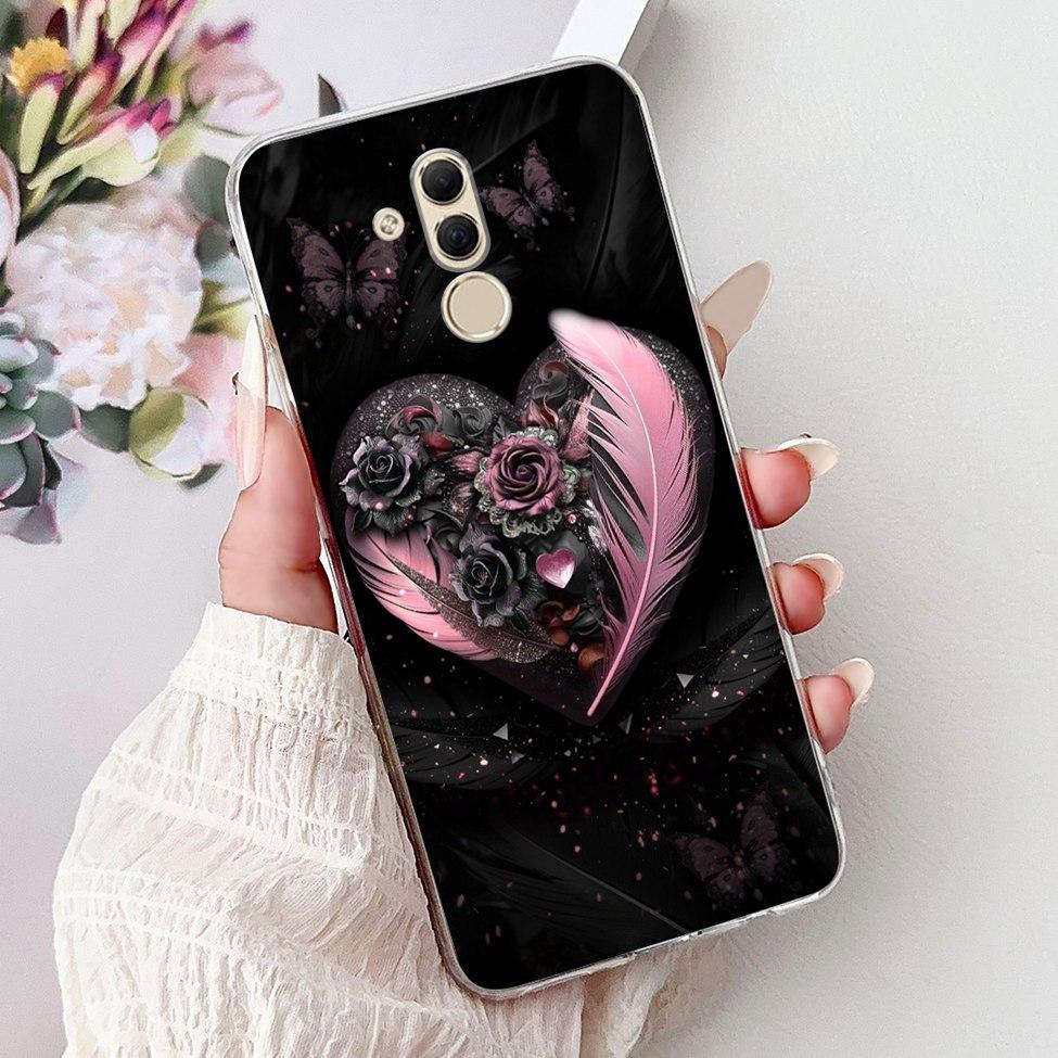 Clear For Huawei Mate 20Lite SNE-LX3 INE-LX2 Back Cover For Huawei Mate 20 Lite Case Cute Cartoon Cat Luxury Flowers Funny Funda