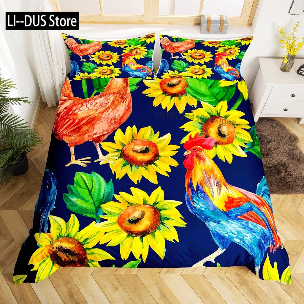 Housse de couette canard de dessin animé pour enfants garçons filles Kawaii canard avec couronne fleurs ensemble de literie housse de couette animal avec 2 taies d'oreiller
