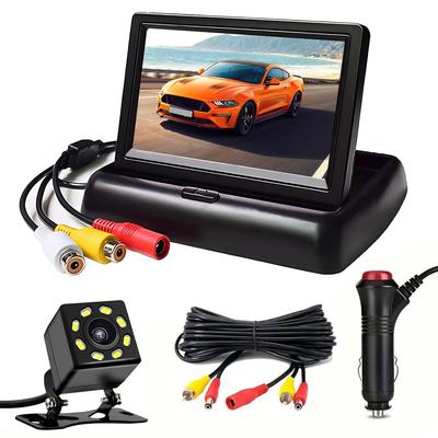 Stynxro Skládací monitor do auta s HD couvací kamerou 8 LED Širokoúhlý IP67 a parkovacím asistentem pro pickup a další Snadná instalace 4,3palcová kamera,