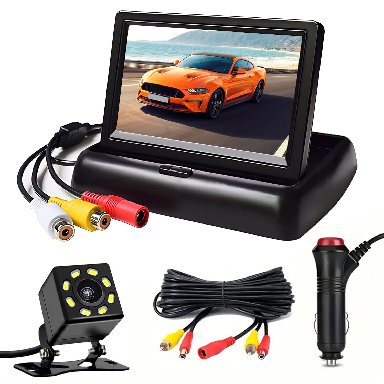 

Stynxro Foldable Car Monitor with HD Backup 8 LED Wide Angle IP67 and Parking Assist System for Pickup and More Easy Installation 4.3-inch Camera,