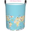 Cartoon Animals World Map Laundry Basket with Handle Waterproof Collapsible Cloth Hamper Round Storage Basket for Bathroom Bedro