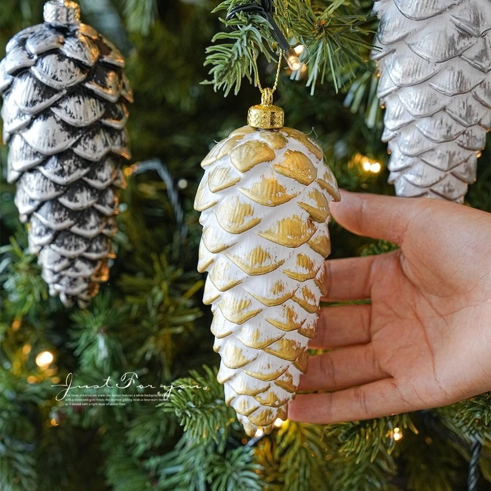 Frosted Look Pine Cone Ornament Metallic Tone Xmas Hanging Decoration  Seasonal Arrangement