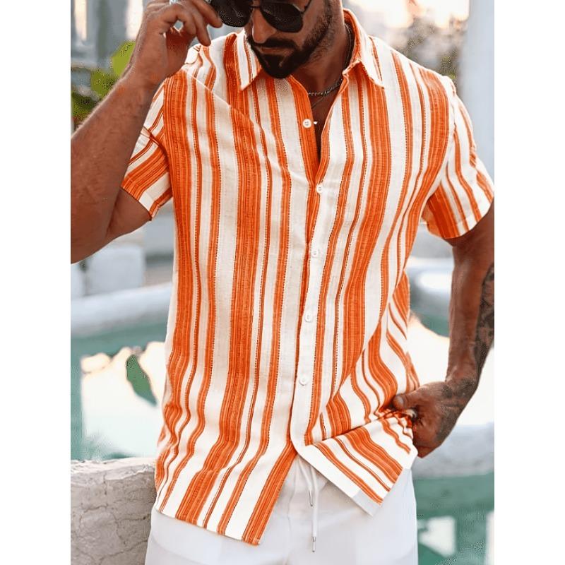 

Summer Men s Short Sleeve Shirt: Comfortable Casual Striped Print Travel Vacation Style Top S